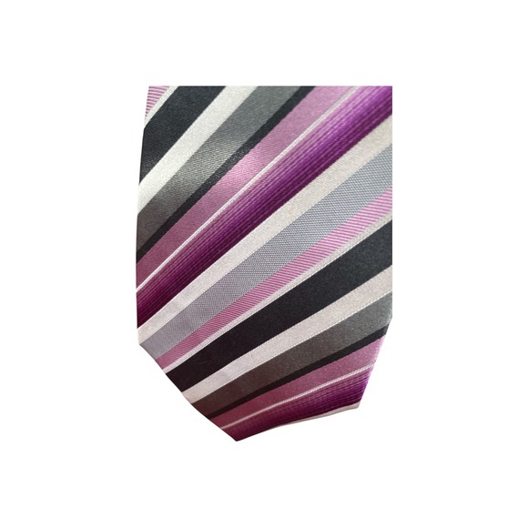 Geoffrey Beene Mens Necktie Purple Grey Black Silver Striped Classic Silk Blend - Picture 3 of 3